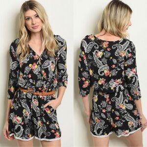 🖤🌻New Paisley And Floral Belted Spring Summer Romper🖤🌻